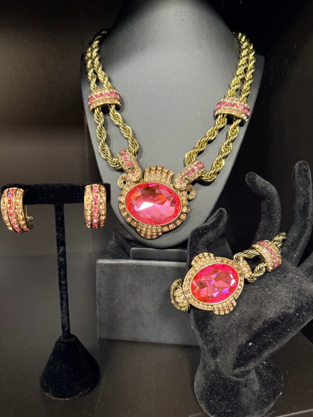 Heidi daus Gold-Tone Pink Crystal Necklace & Bracelet Set